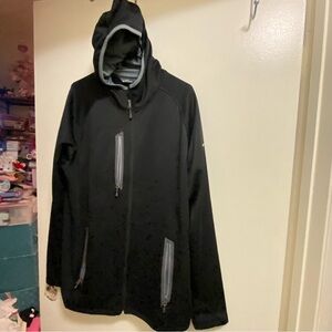 Eddie Bauer Mens Black Full Zip Hoodie Hooded Jacket XL 46” Fleece Lined